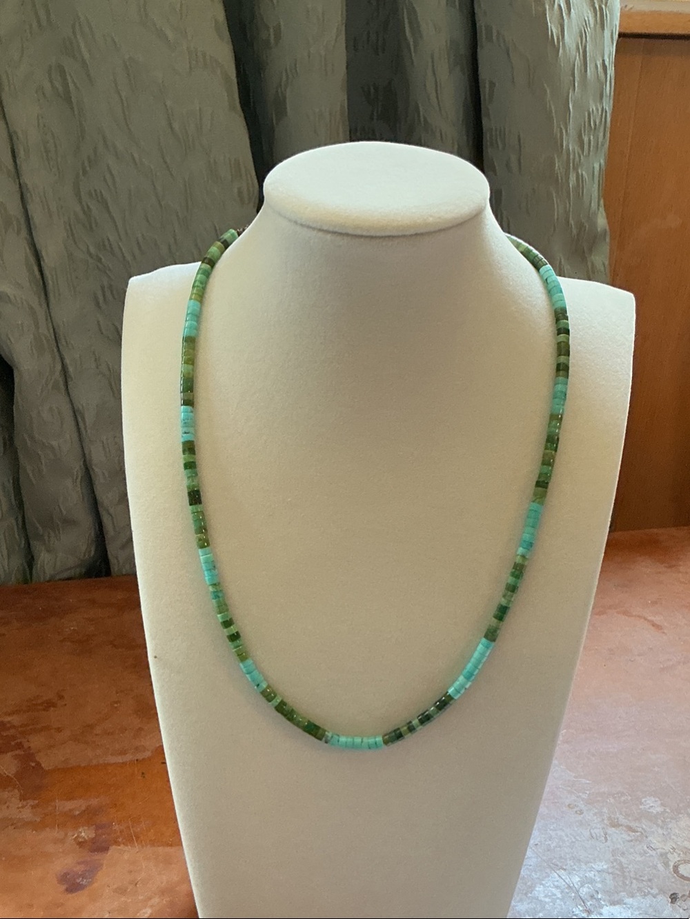 Southwestern Heishi Necklace Turquoise Blue and Green Stones 18”